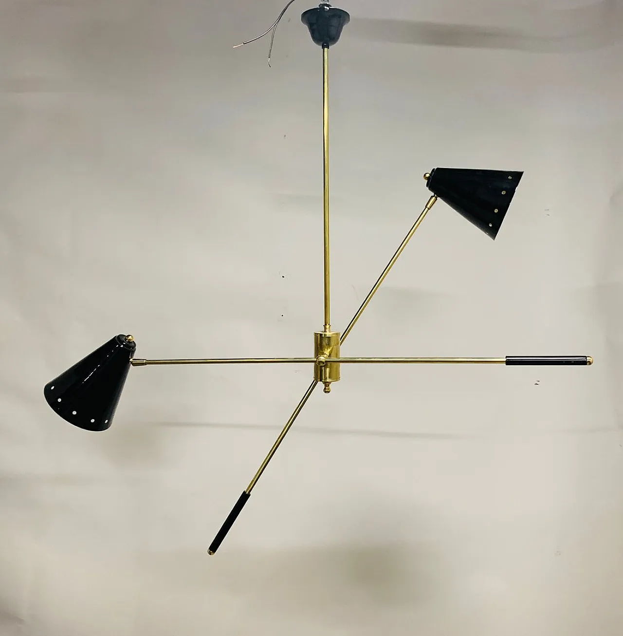 Brass chandelier with cones and adjustable stems, 1950s 10