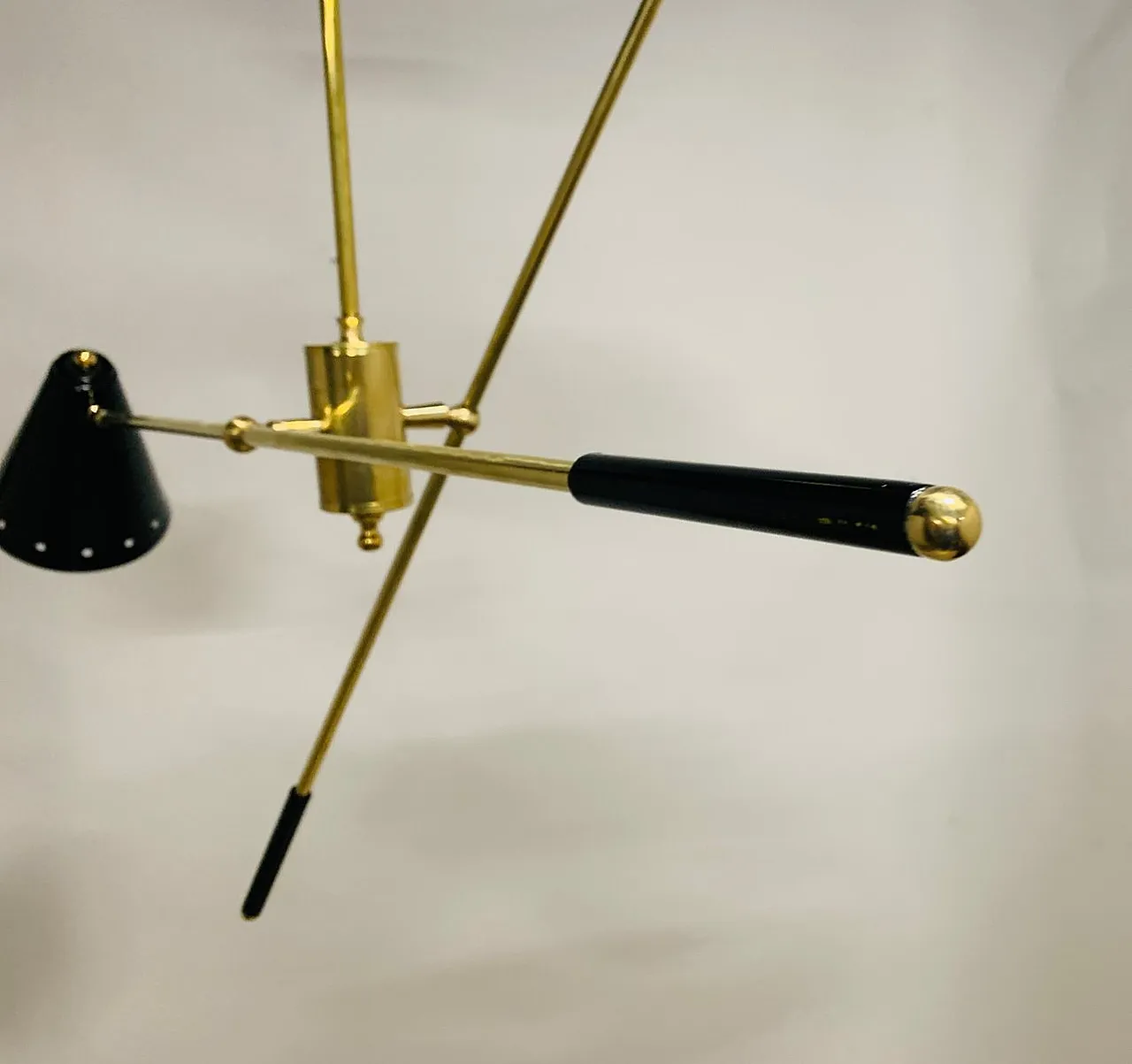 Brass chandelier with cones and adjustable stems, 1950s 12
