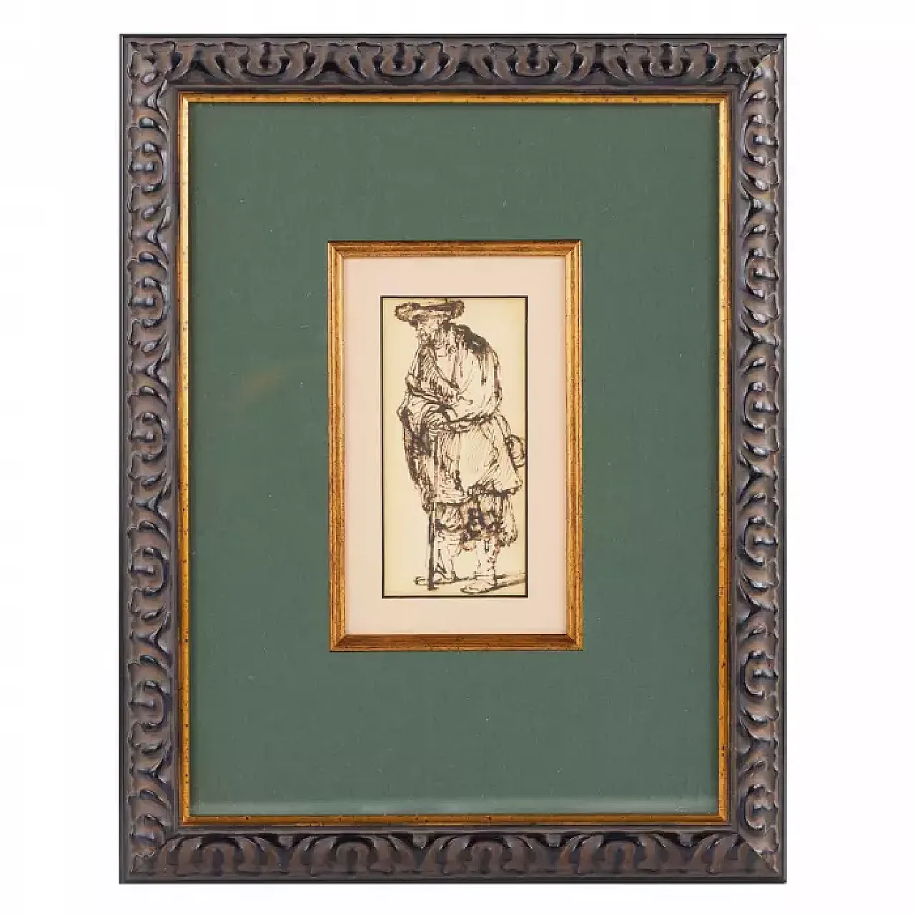 Vecchio con bastone, disegno a penna, '800 1