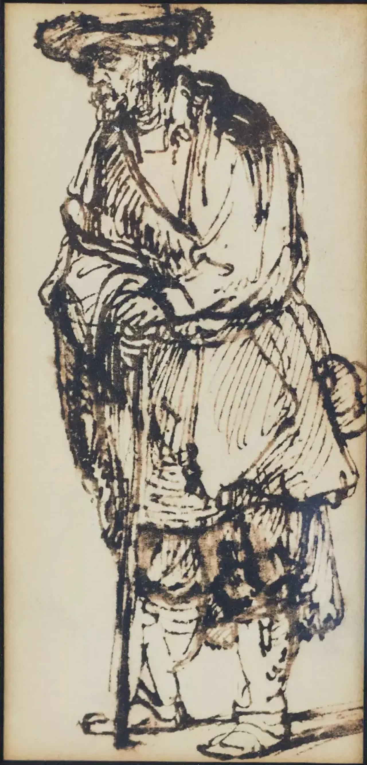 Vecchio con bastone, disegno a penna, '800 3