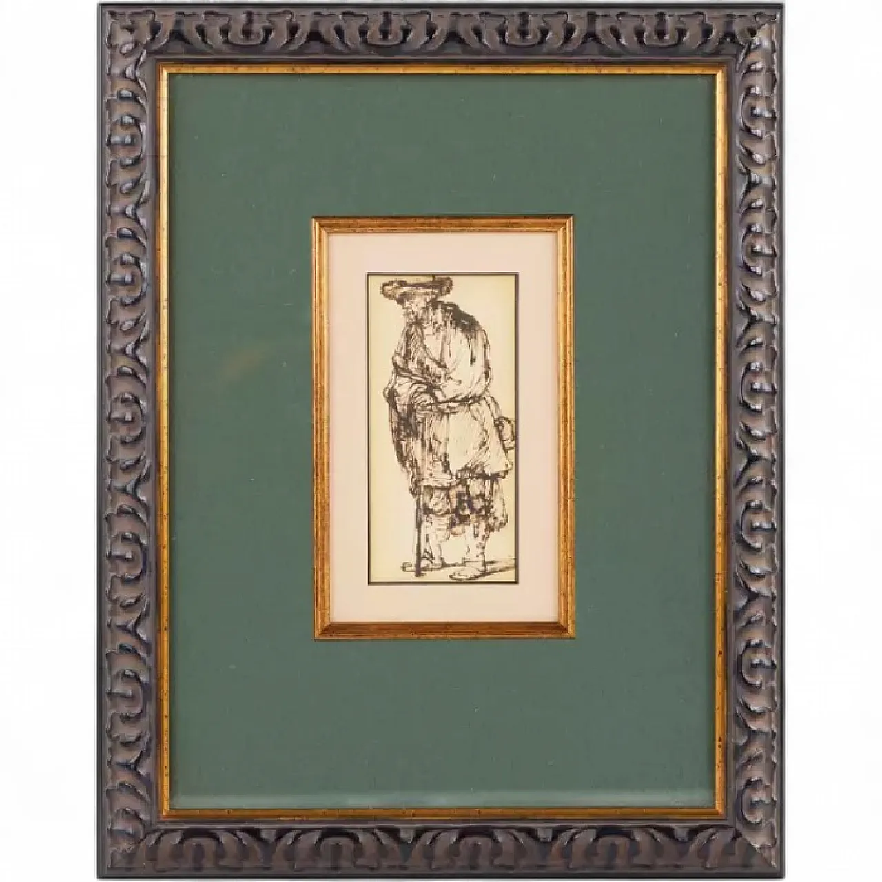 Vecchio con bastone, disegno a penna, '800 4