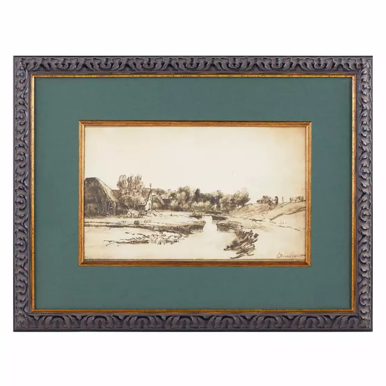 Paesaggio con canale, penna e inchiostro, '800 1