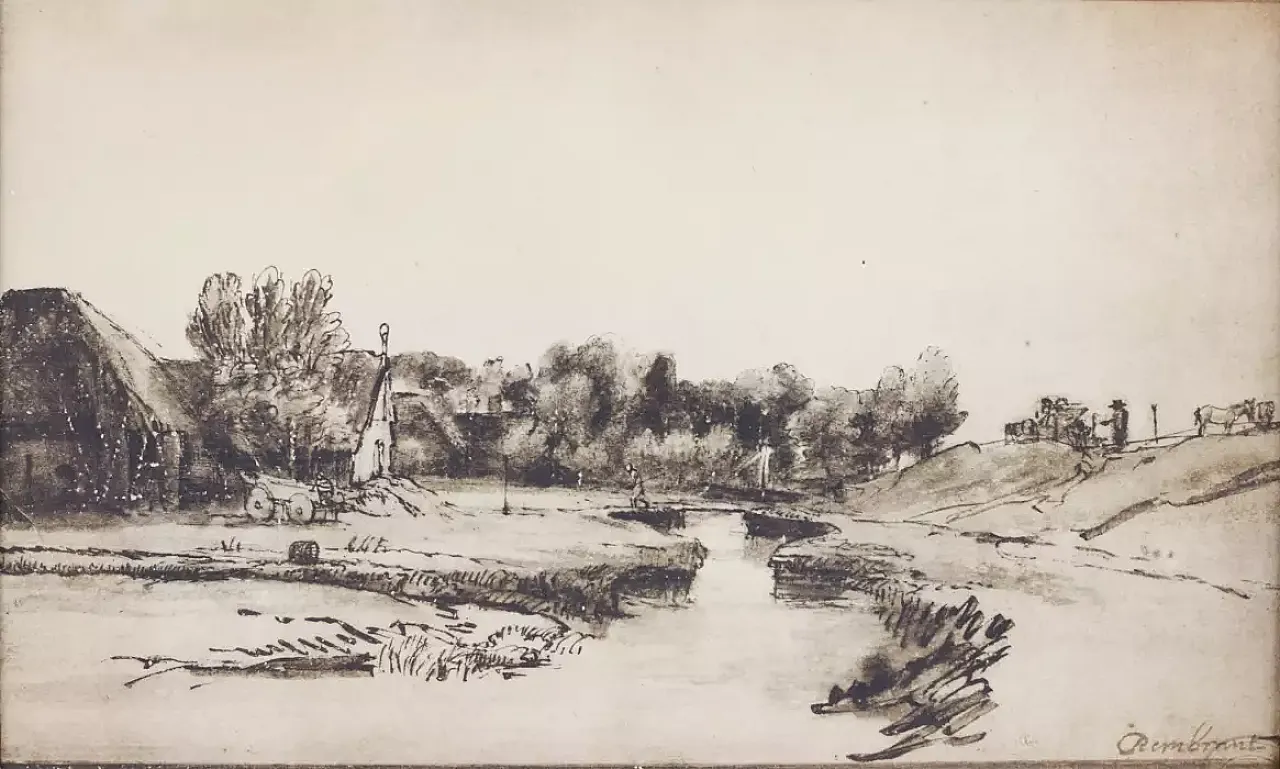 Paesaggio con canale, penna e inchiostro, '800 4