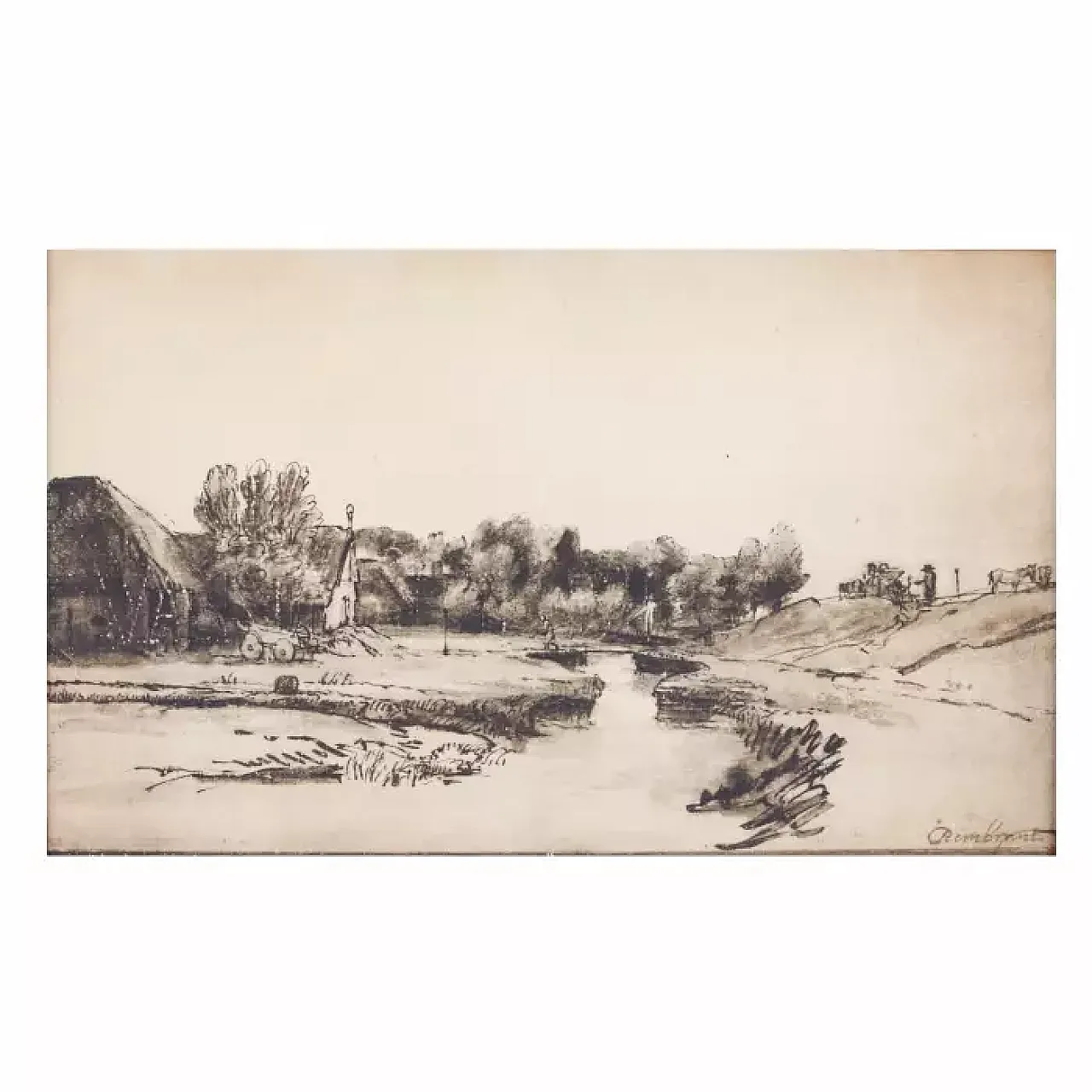 Paesaggio con canale, penna e inchiostro, '800 5