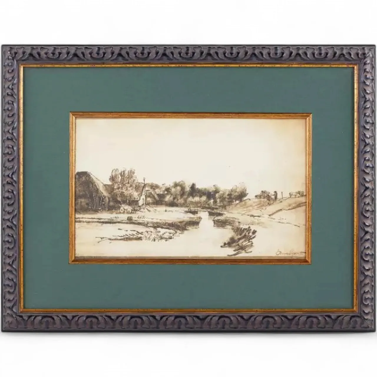 Paesaggio con canale, penna e inchiostro, '800 6
