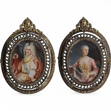 Coppia di miniature di ritratti ovali, '800