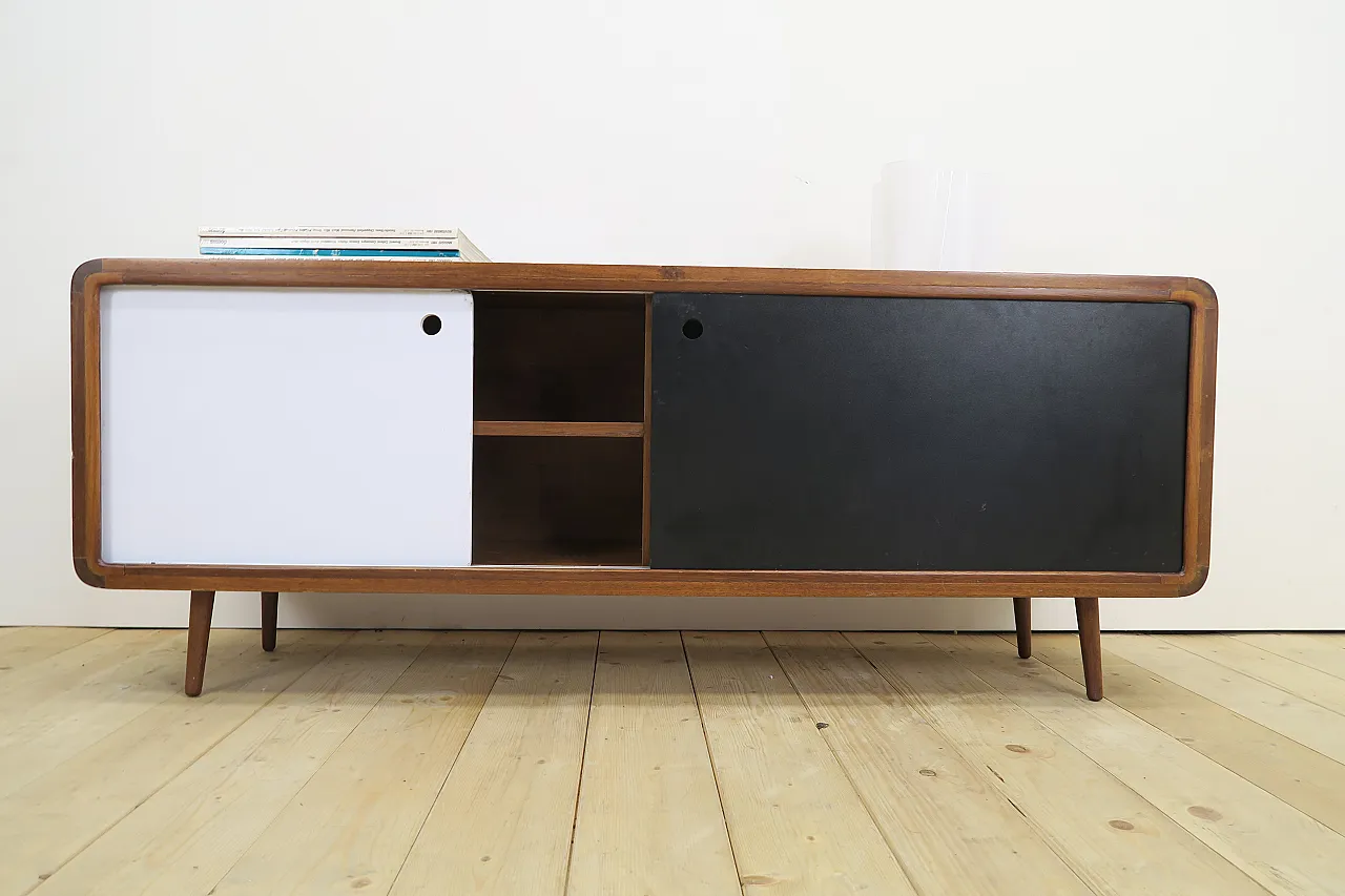Teak sideboard with sliding doors, 1960s 9