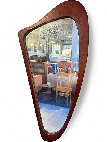 Irregularly shaped mirror with teak frame, 1960s
