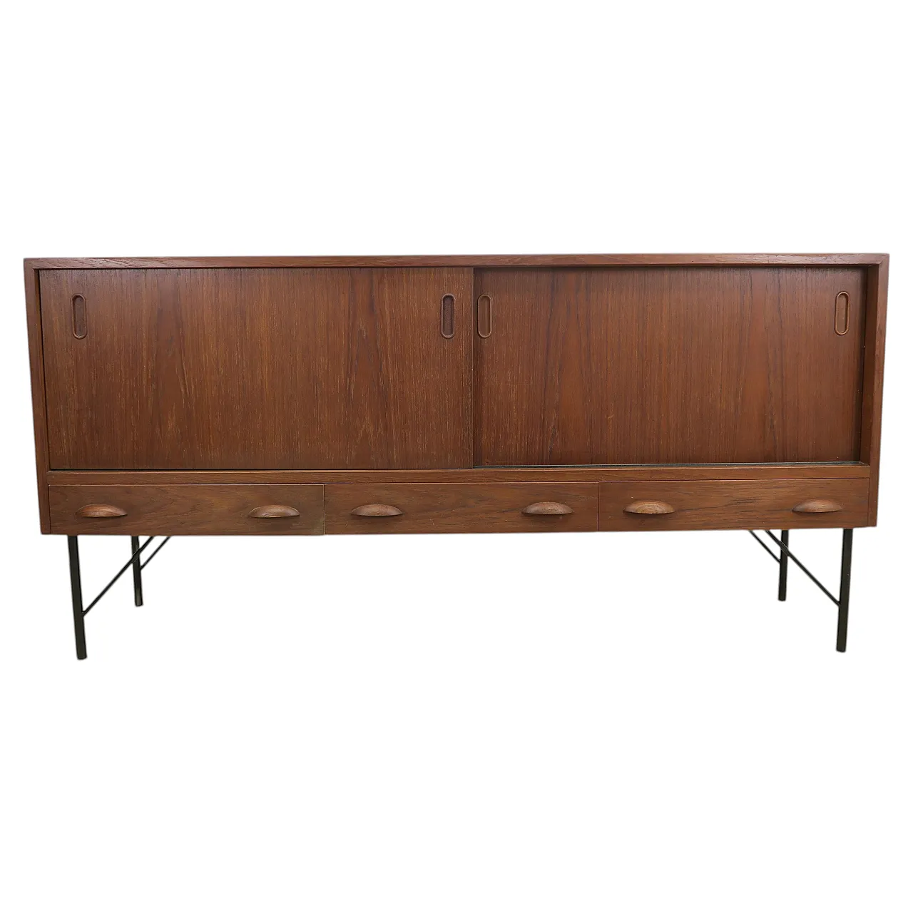 Teak sideboard with sliding doors and drawers, 1960s 1