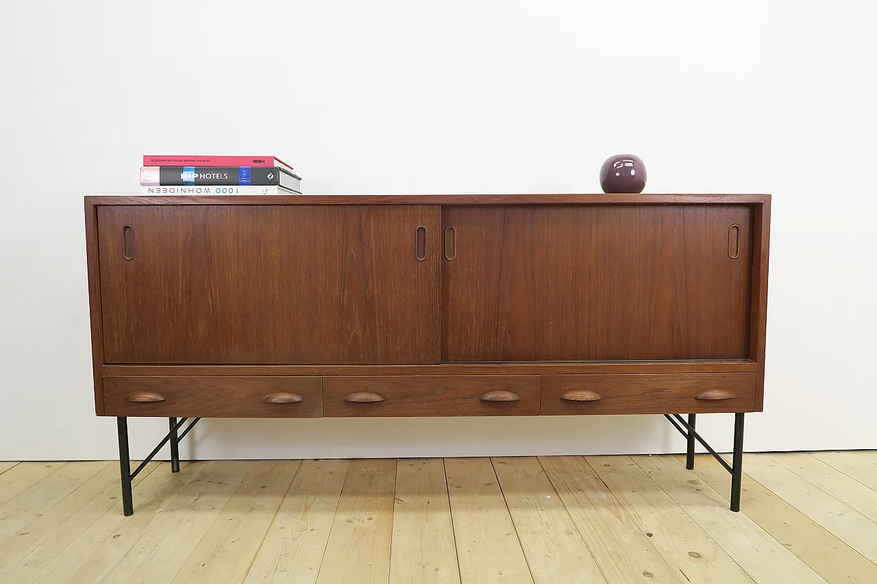 Teak sideboard with sliding doors and drawers, 1960s 2