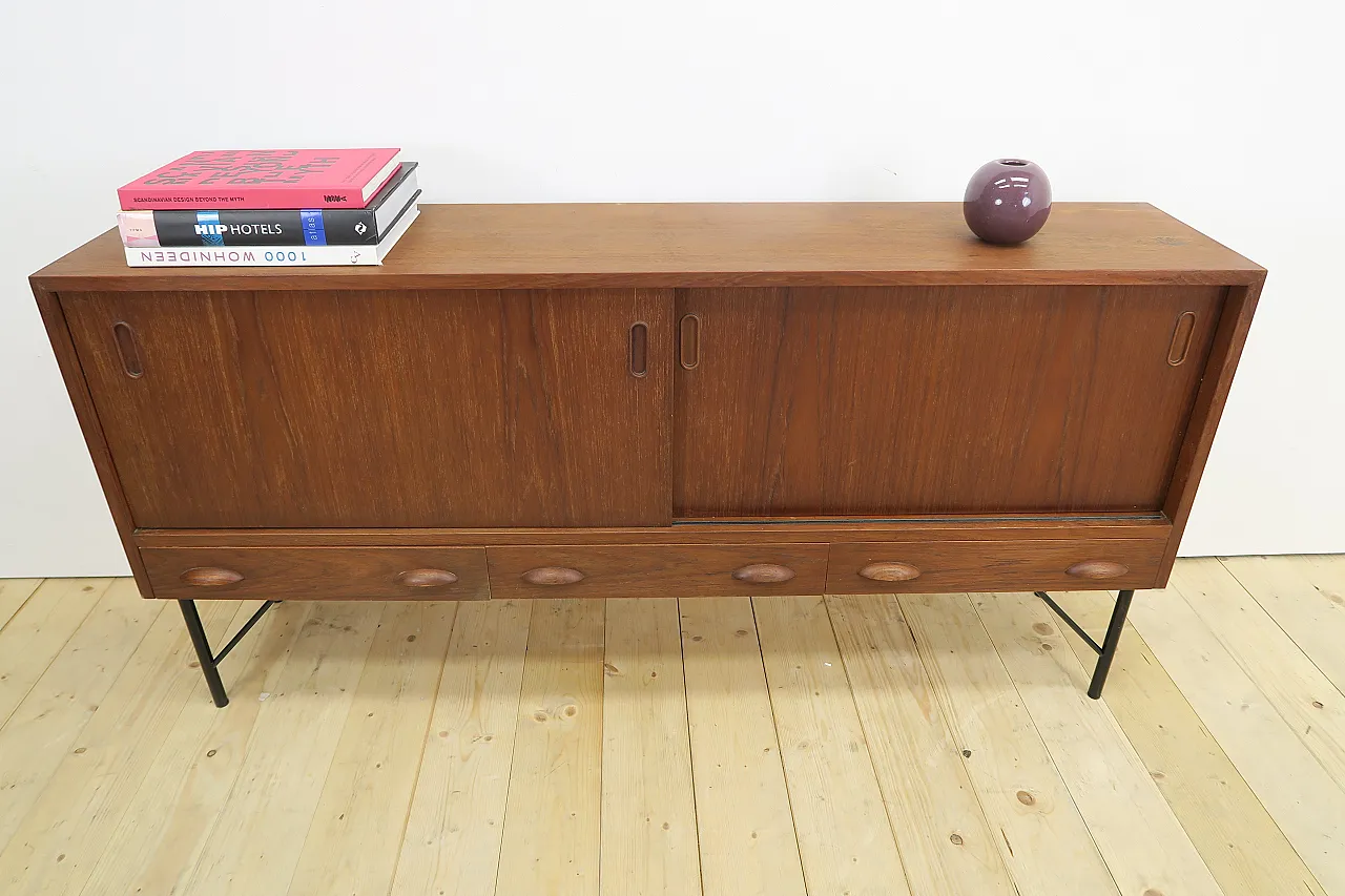 Teak sideboard with sliding doors and drawers, 1960s 3