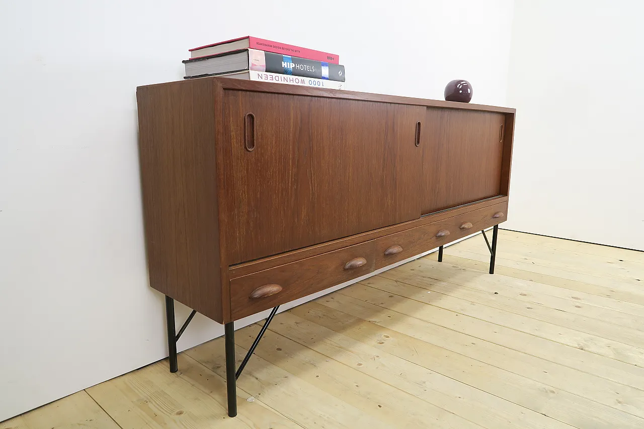 Teak sideboard with sliding doors and drawers, 1960s 4