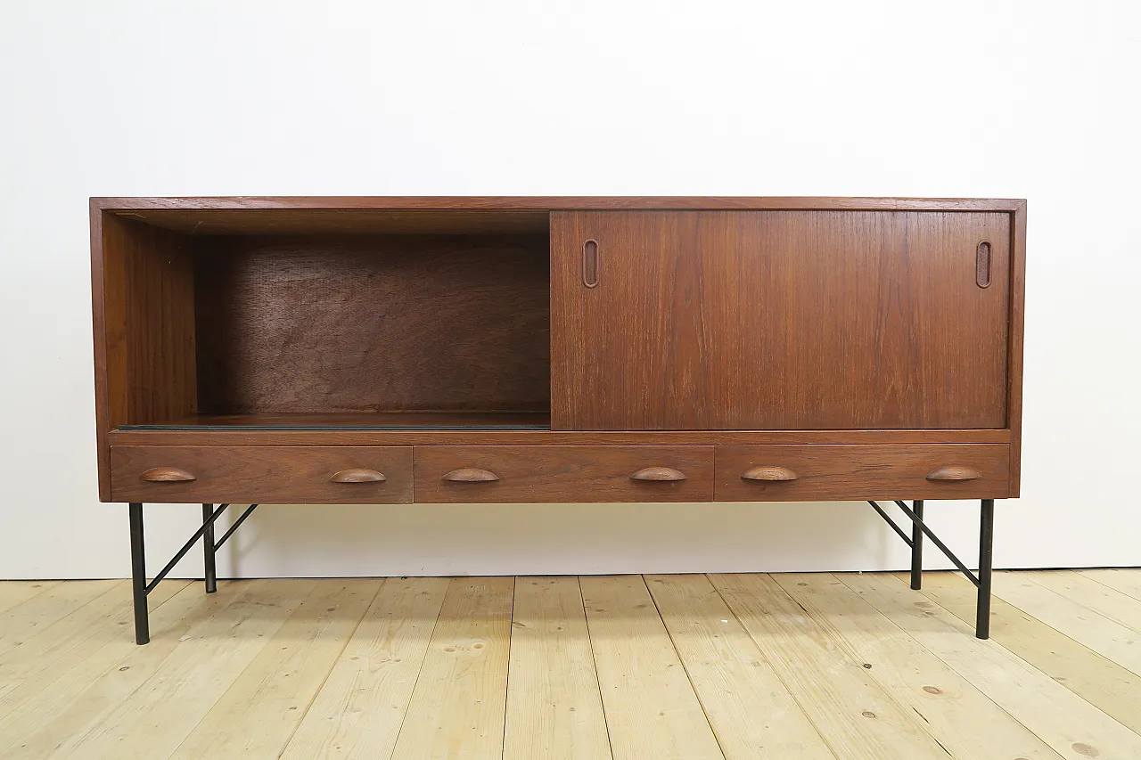 Teak sideboard with sliding doors and drawers, 1960s 5