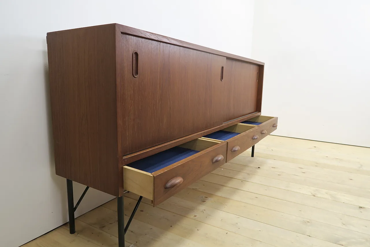 Teak sideboard with sliding doors and drawers, 1960s 7