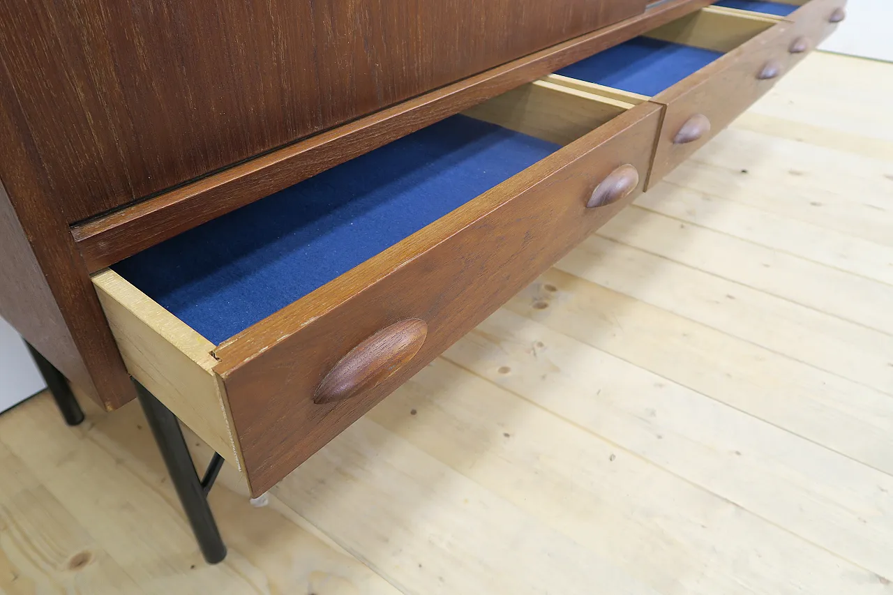 Teak sideboard with sliding doors and drawers, 1960s 8