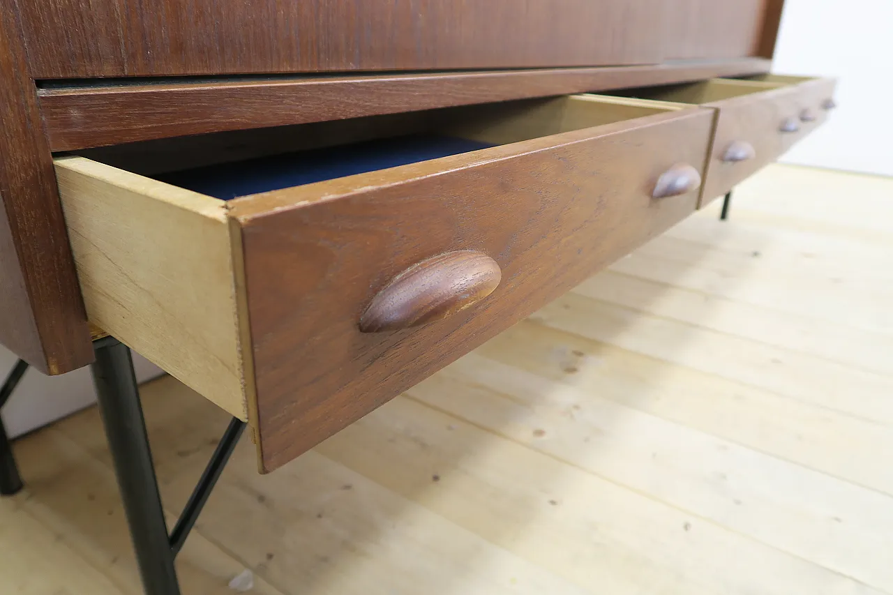 Teak sideboard with sliding doors and drawers, 1960s 10