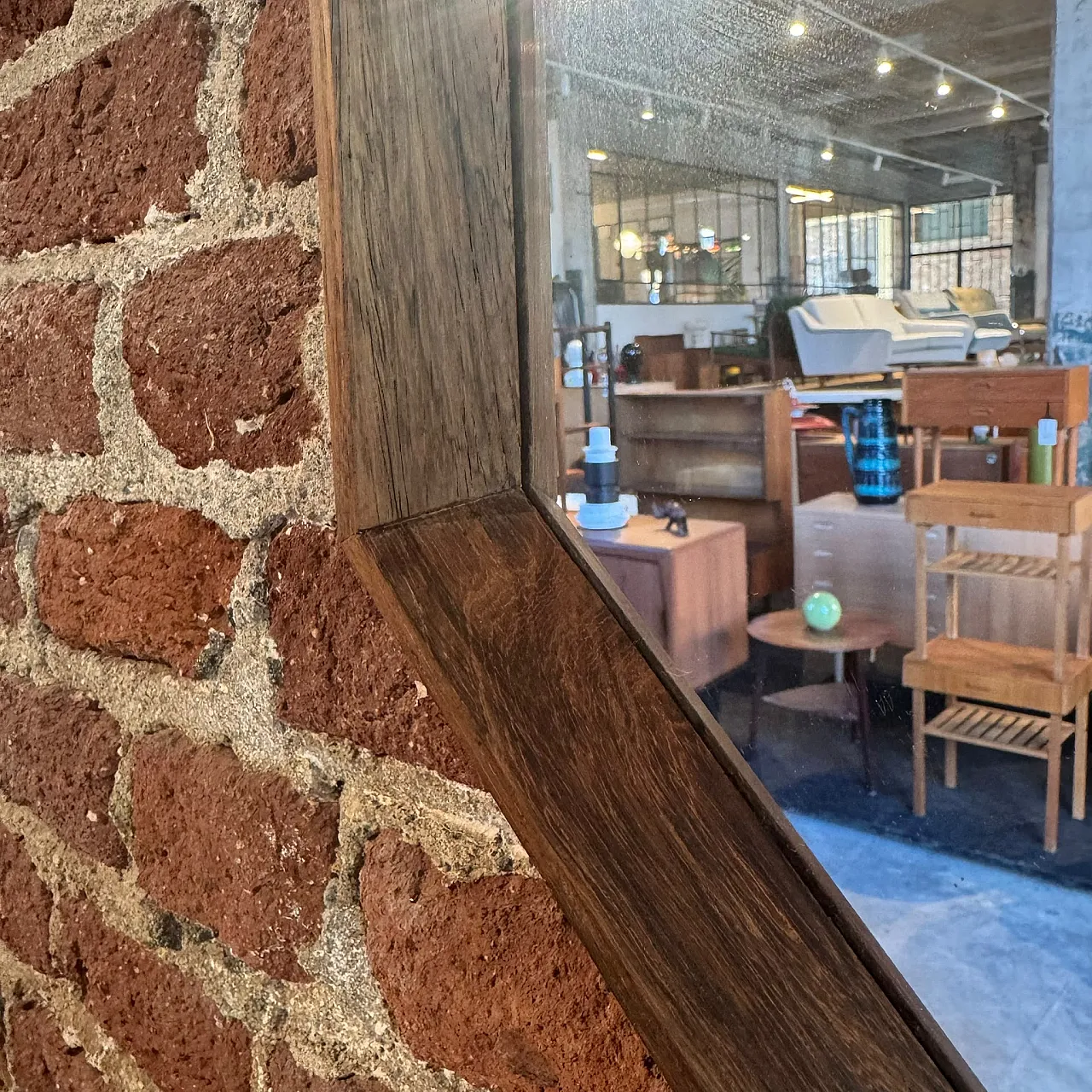 Specchio esagonale con cornice in teak, anni '60 4