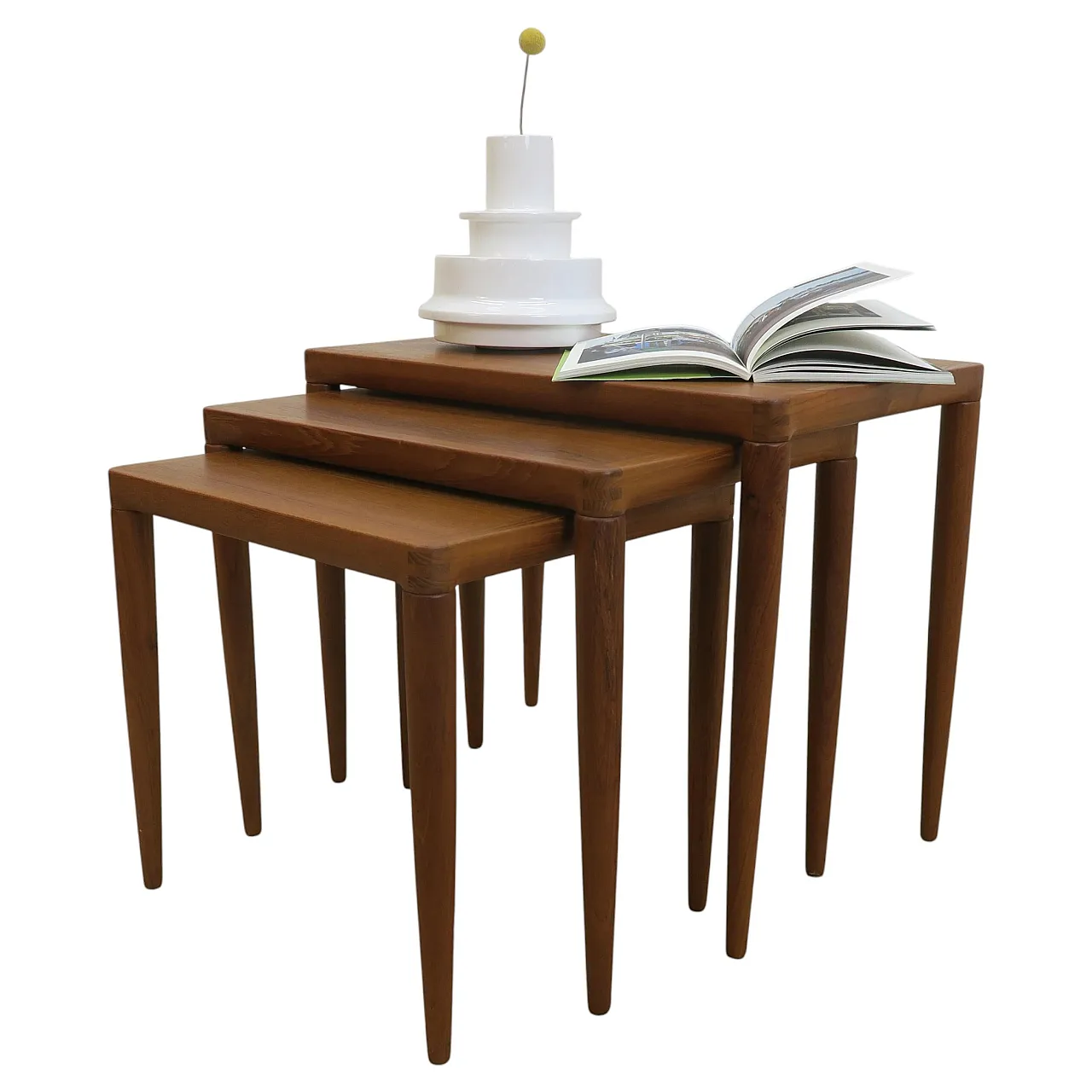 Nesting teak tables, H.W. Klein for Bramin, 1960s 1