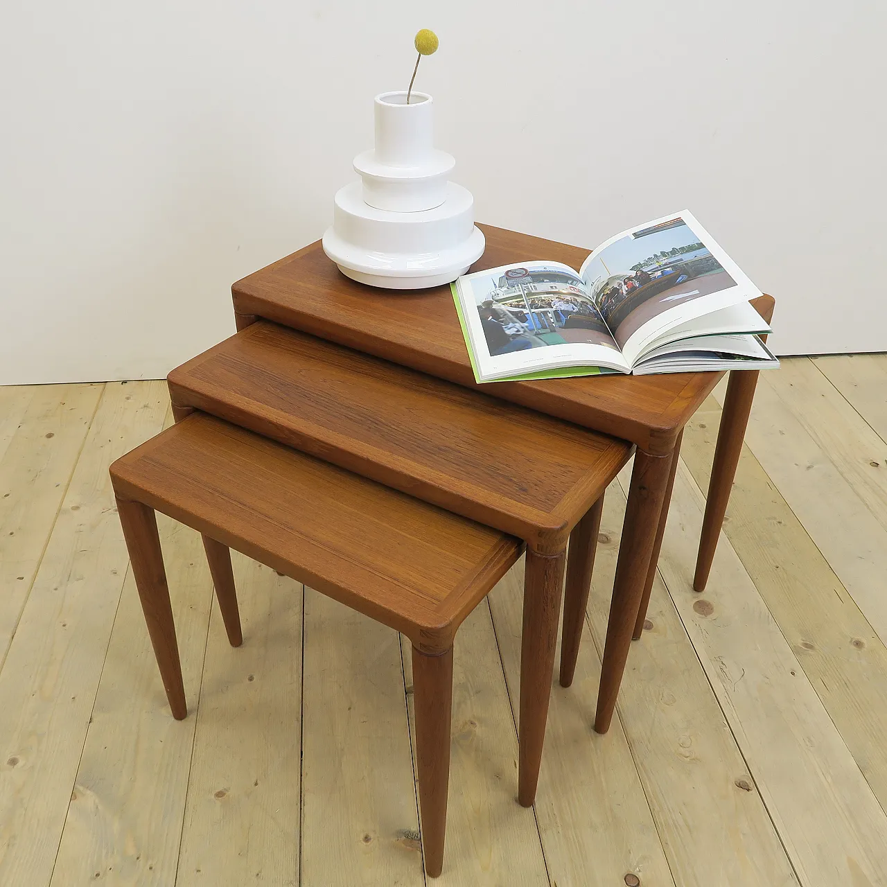 Nesting teak tables, H.W. Klein for Bramin, 1960s 5