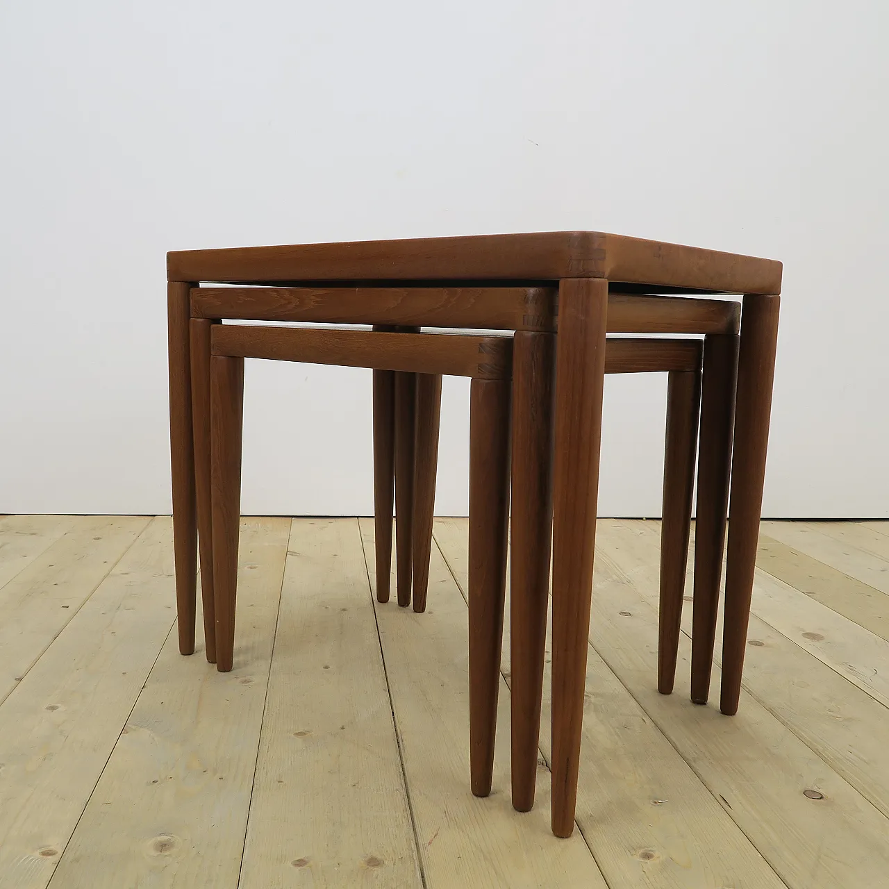 Nesting teak tables, H.W. Klein for Bramin, 1960s 9