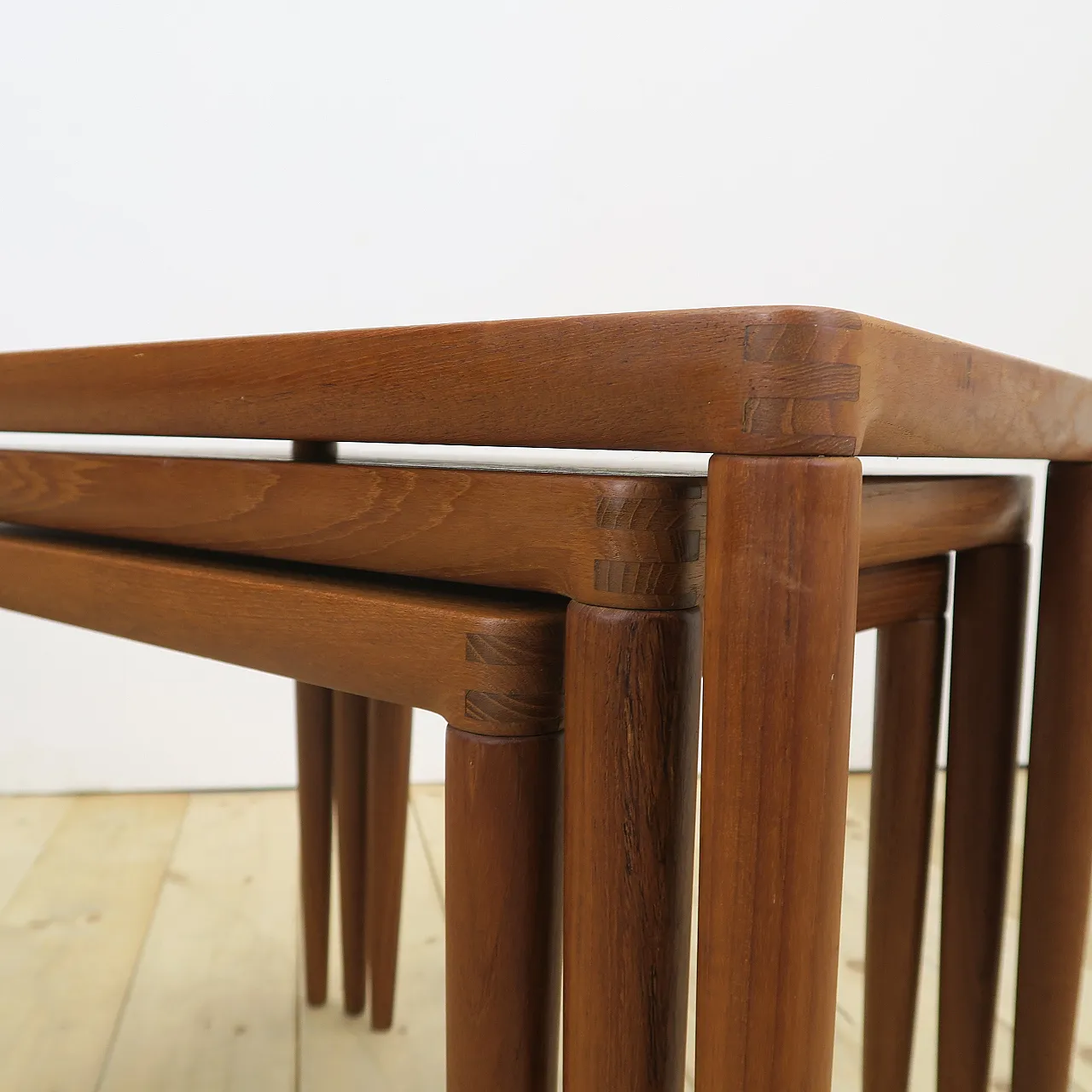 Nesting teak tables, H.W. Klein for Bramin, 1960s 10