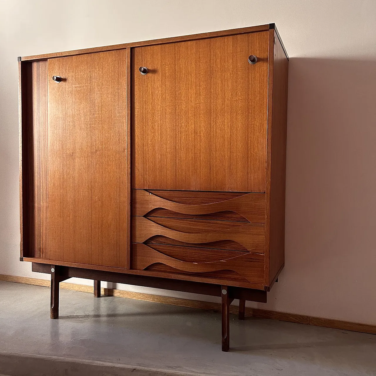 Highboard in teak with sliding doors from Dassi, 1960s 11