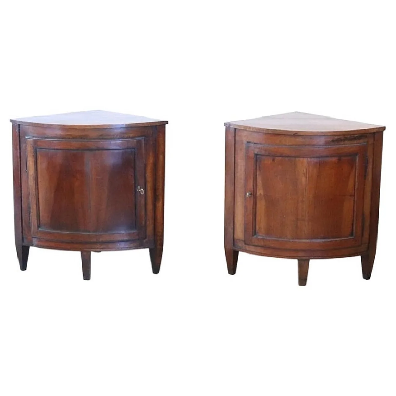 Pair of restored antique walnut corner cabinets, 18th century 1