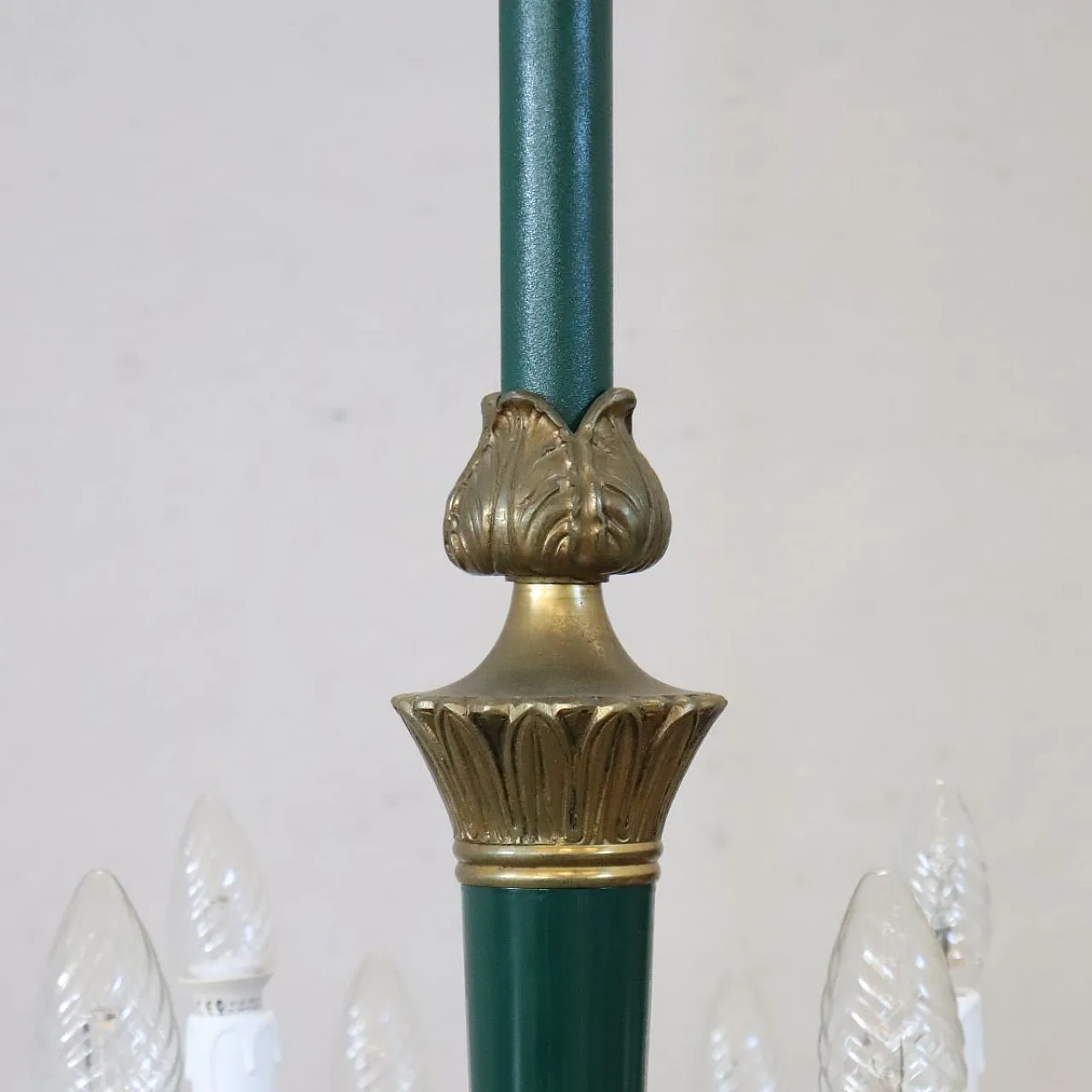 Bronze and green lacquered metal chandelier, 18 lights, early 1900s 8