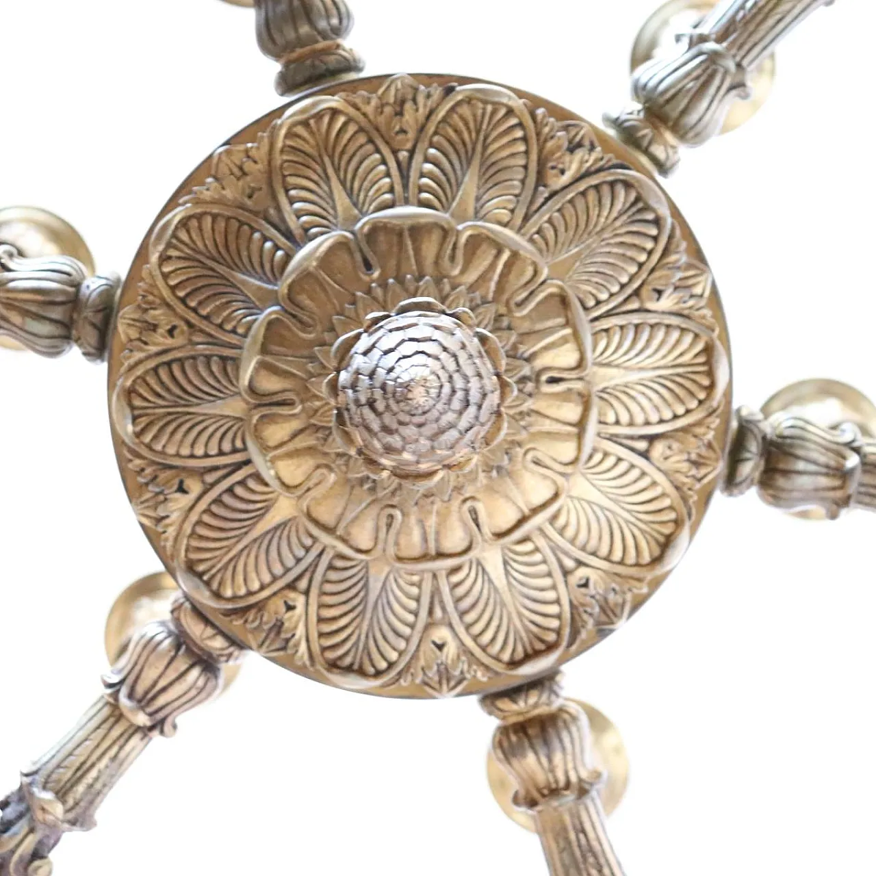 Bronze and green lacquered metal chandelier, 18 lights, early 1900s 15