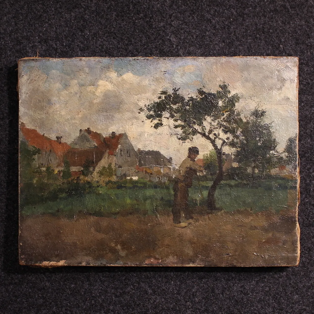 Dutch painting with Impressionist Landscape, oil on canvas, 19th c. 1