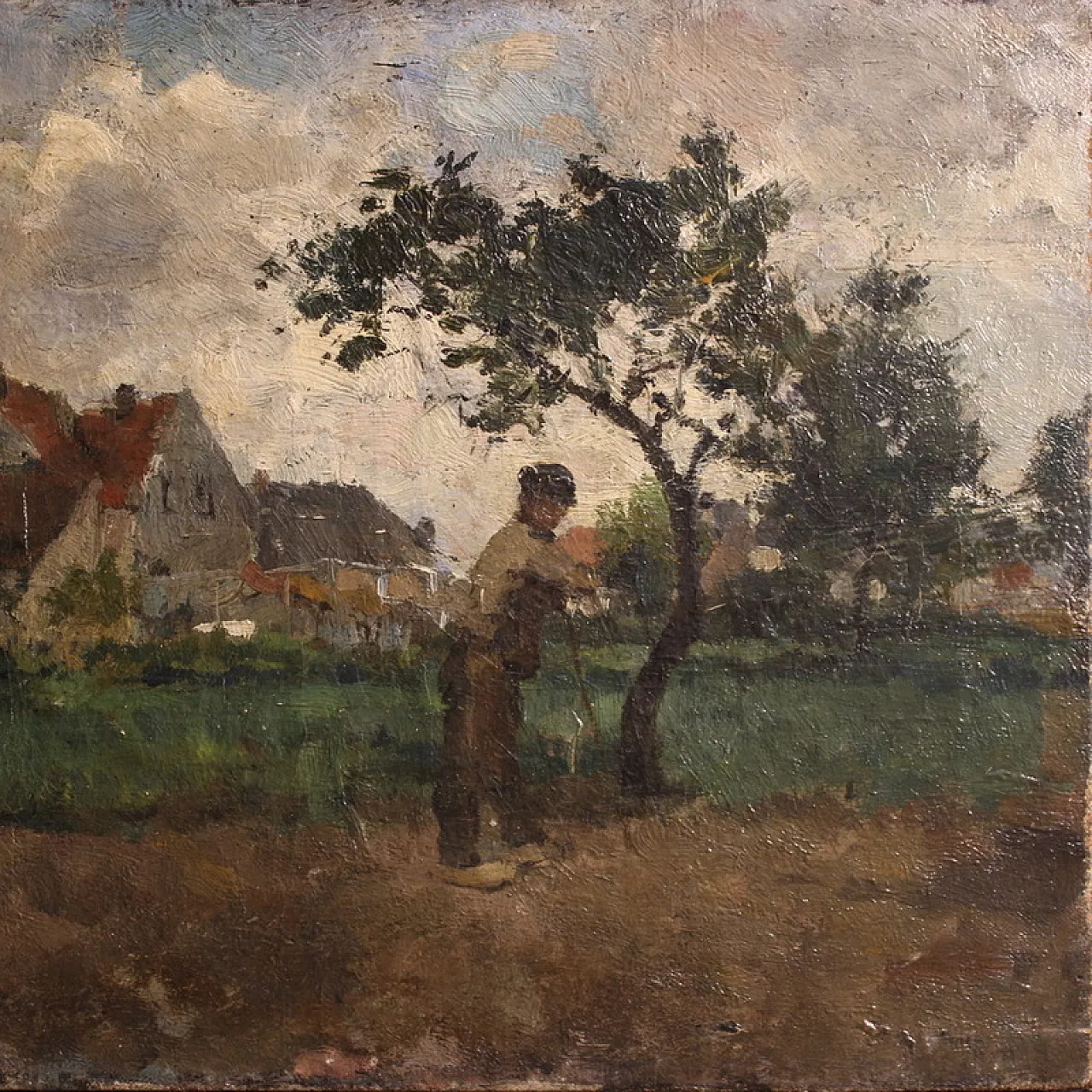Dutch painting with Impressionist Landscape, oil on canvas, 19th c. 2