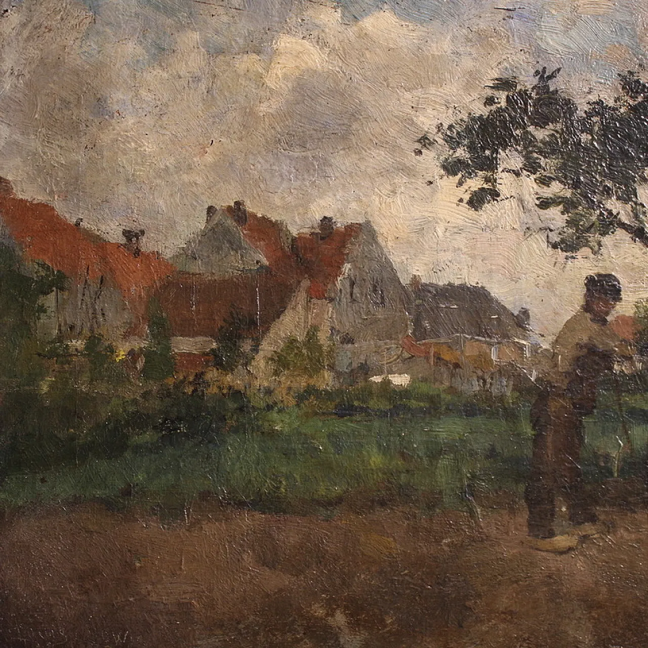 Dutch painting with Impressionist Landscape, oil on canvas, 19th c. 3