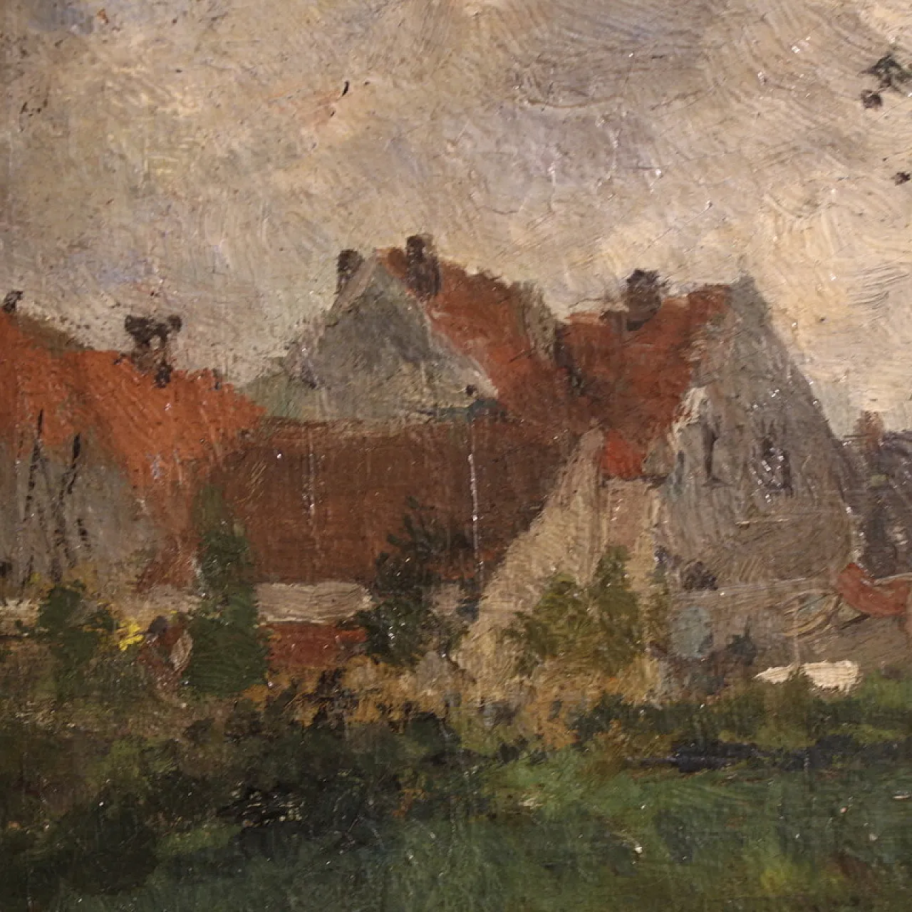 Dutch painting with Impressionist Landscape, oil on canvas, 19th c. 10