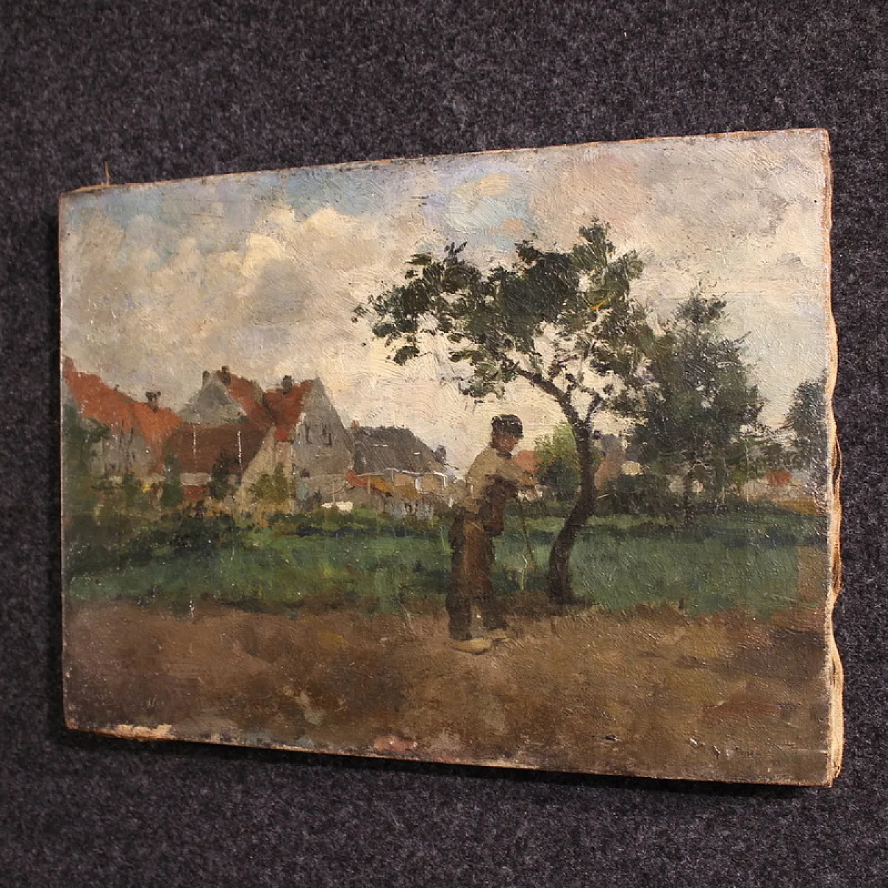 Dutch painting with Impressionist Landscape, oil on canvas, 19th c. 11