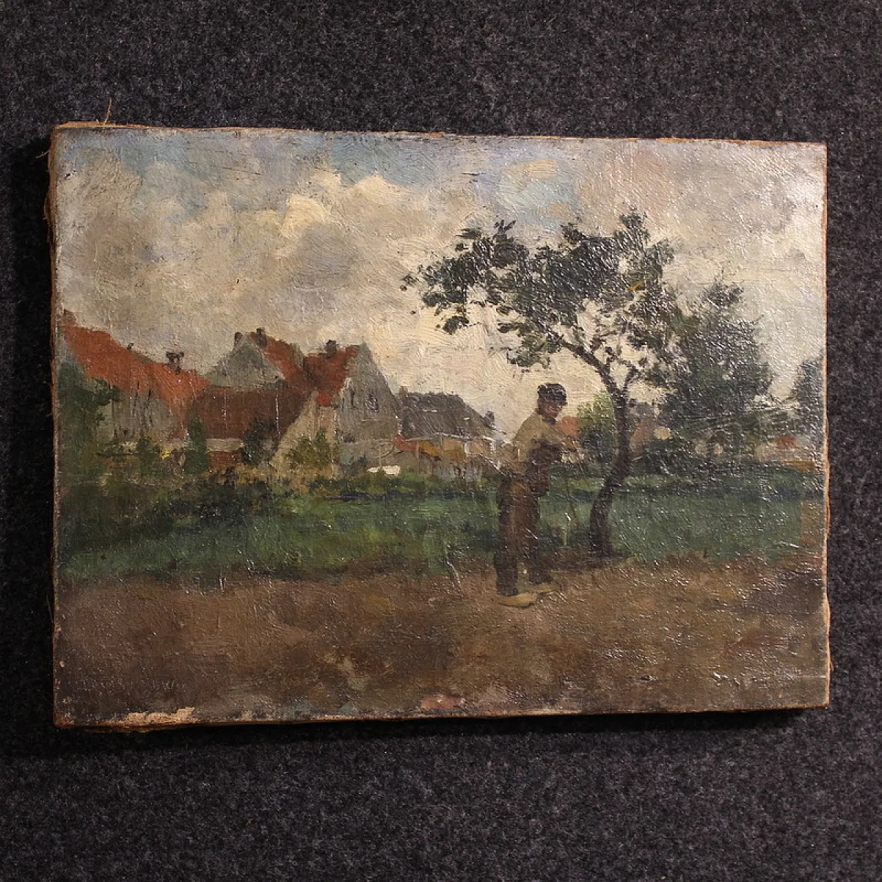 Dutch painting with Impressionist Landscape, oil on canvas, 19th c. 13