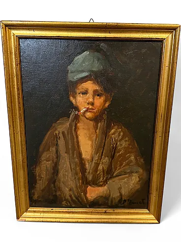 Neapolitan Scugnizzo, Oil painting on canvas, signed, 20th century