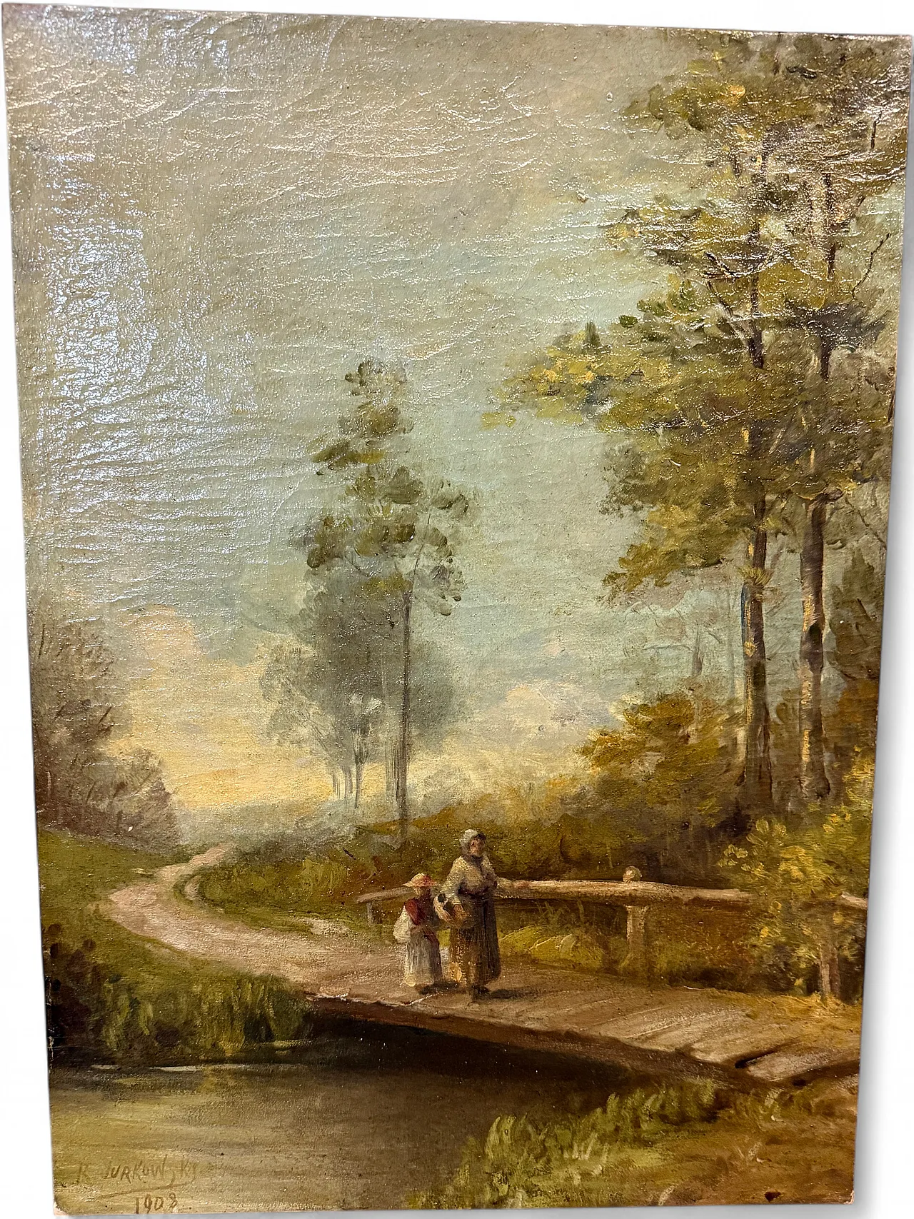 Antique landscape and character painting, 19th century, oil on canvas, 59x42cm. 10