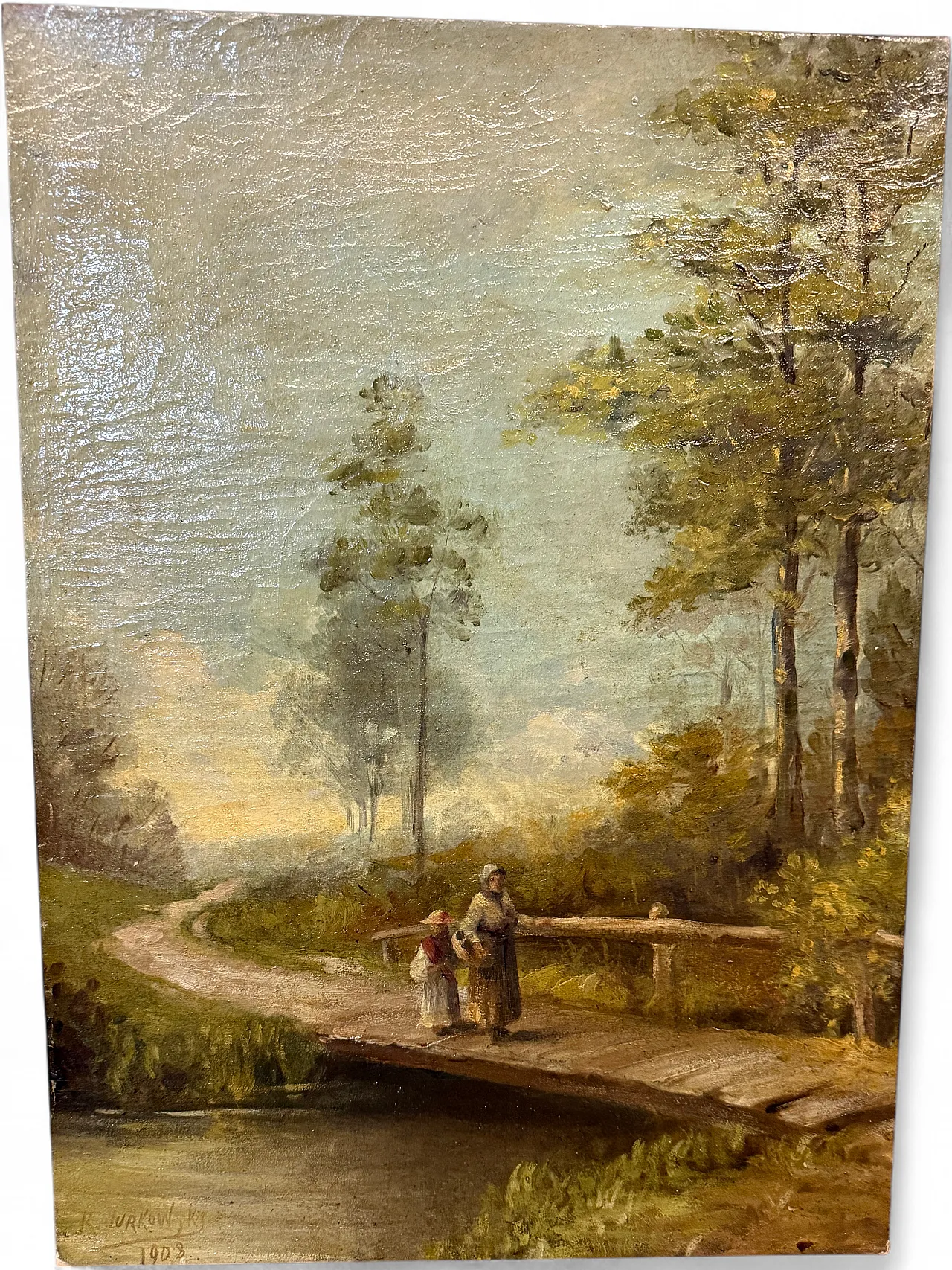 Antique landscape and character painting, 19th century, oil on canvas, 59x42cm. 11