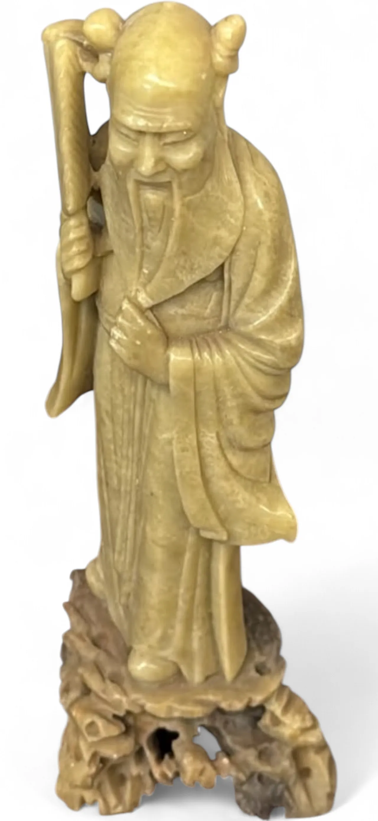 Vecchia scultura cinese in pietra saponaria raffigurante Shou Lao 19