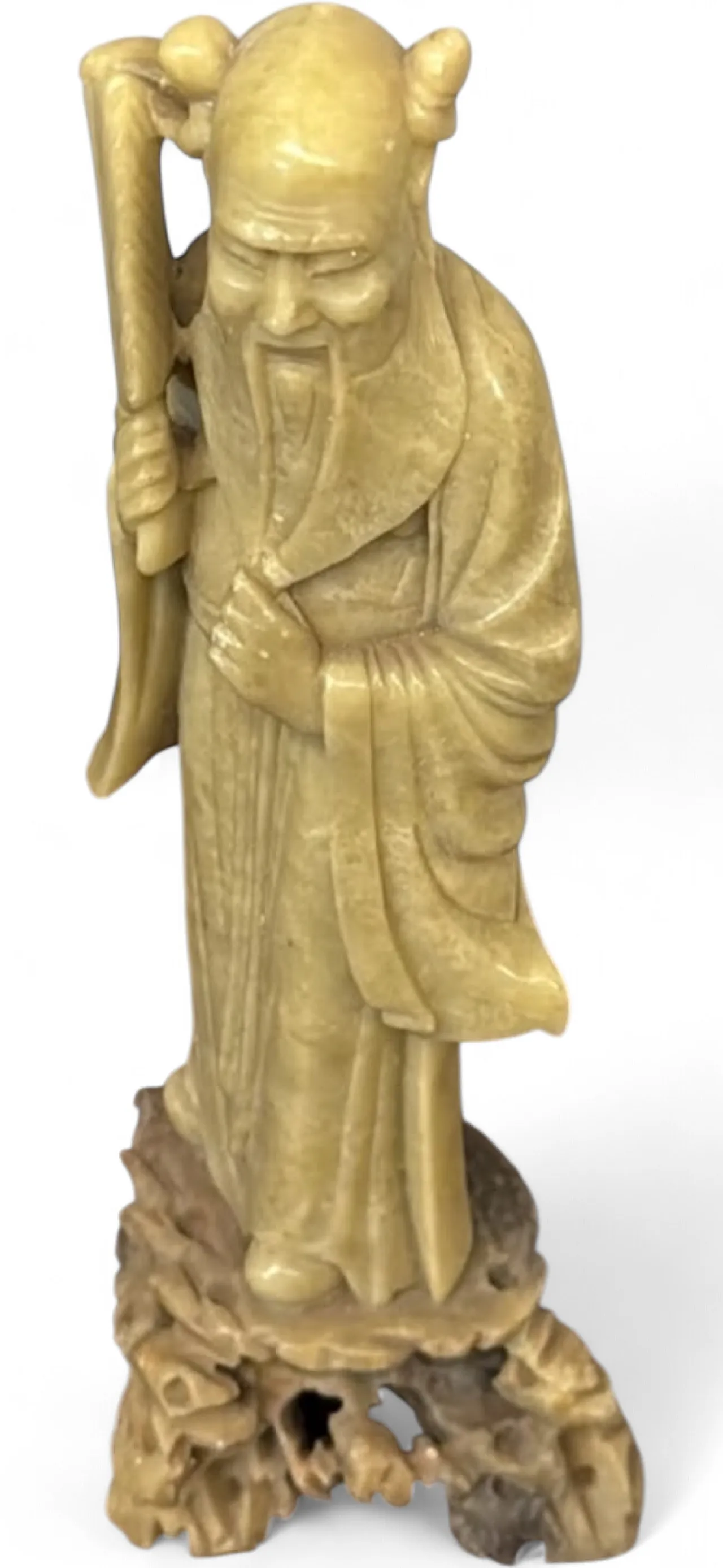 Vecchia scultura cinese in pietra saponaria raffigurante Shou Lao 21