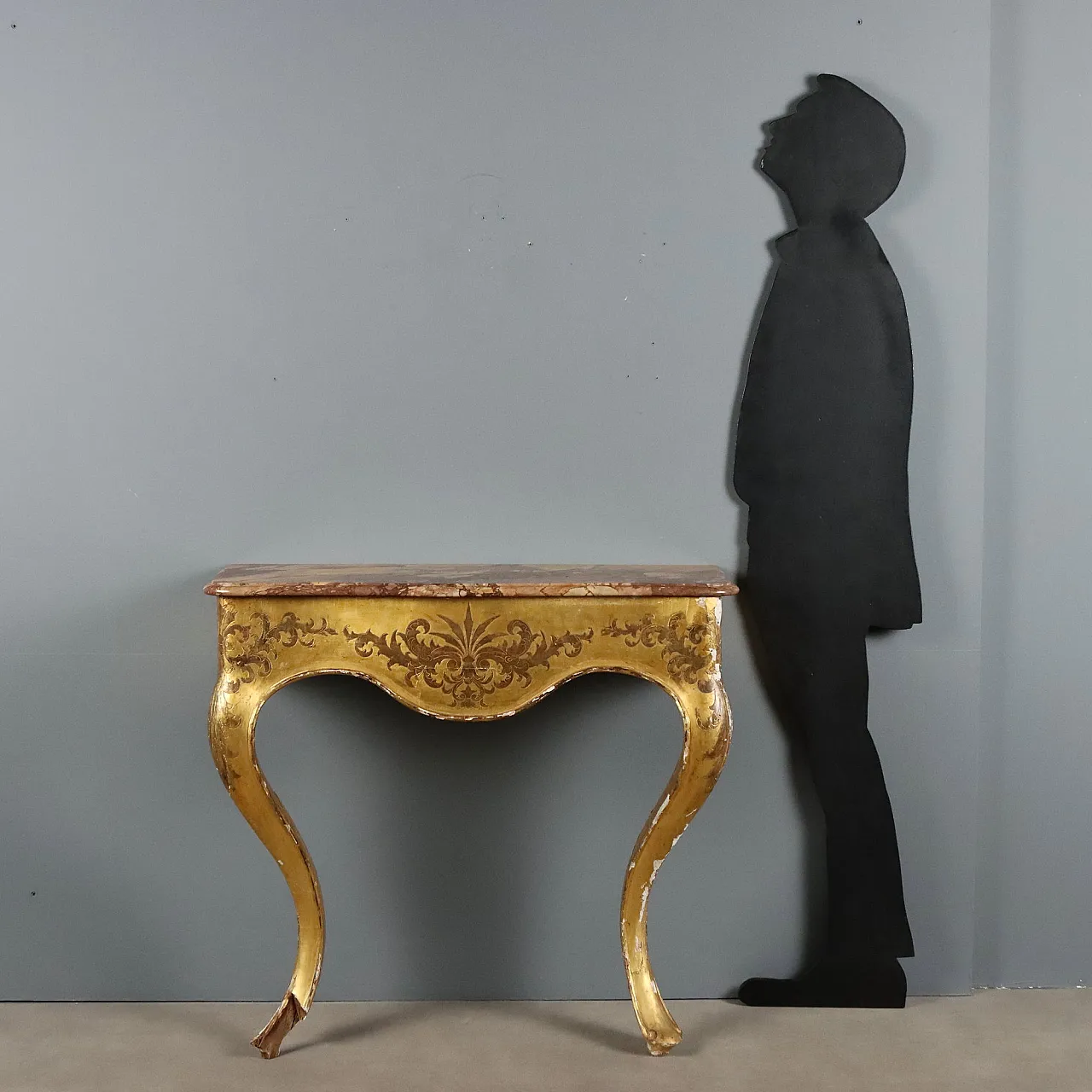 Gilded wood console table with marble top, 19th century 2