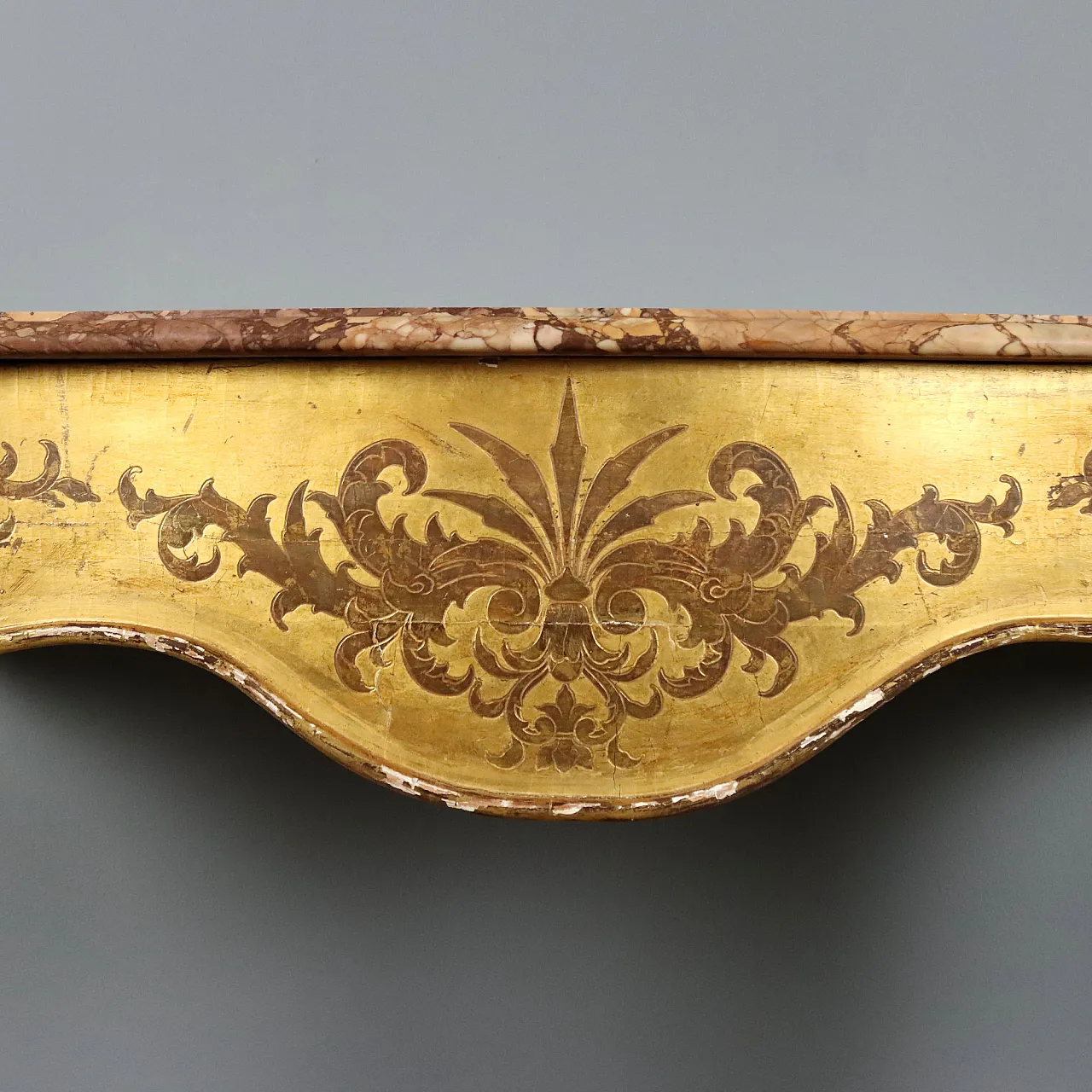 Gilded wood console table with marble top, 19th century 3