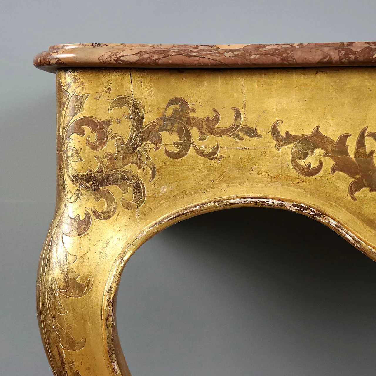 Gilded wood console table with marble top, 19th century 4