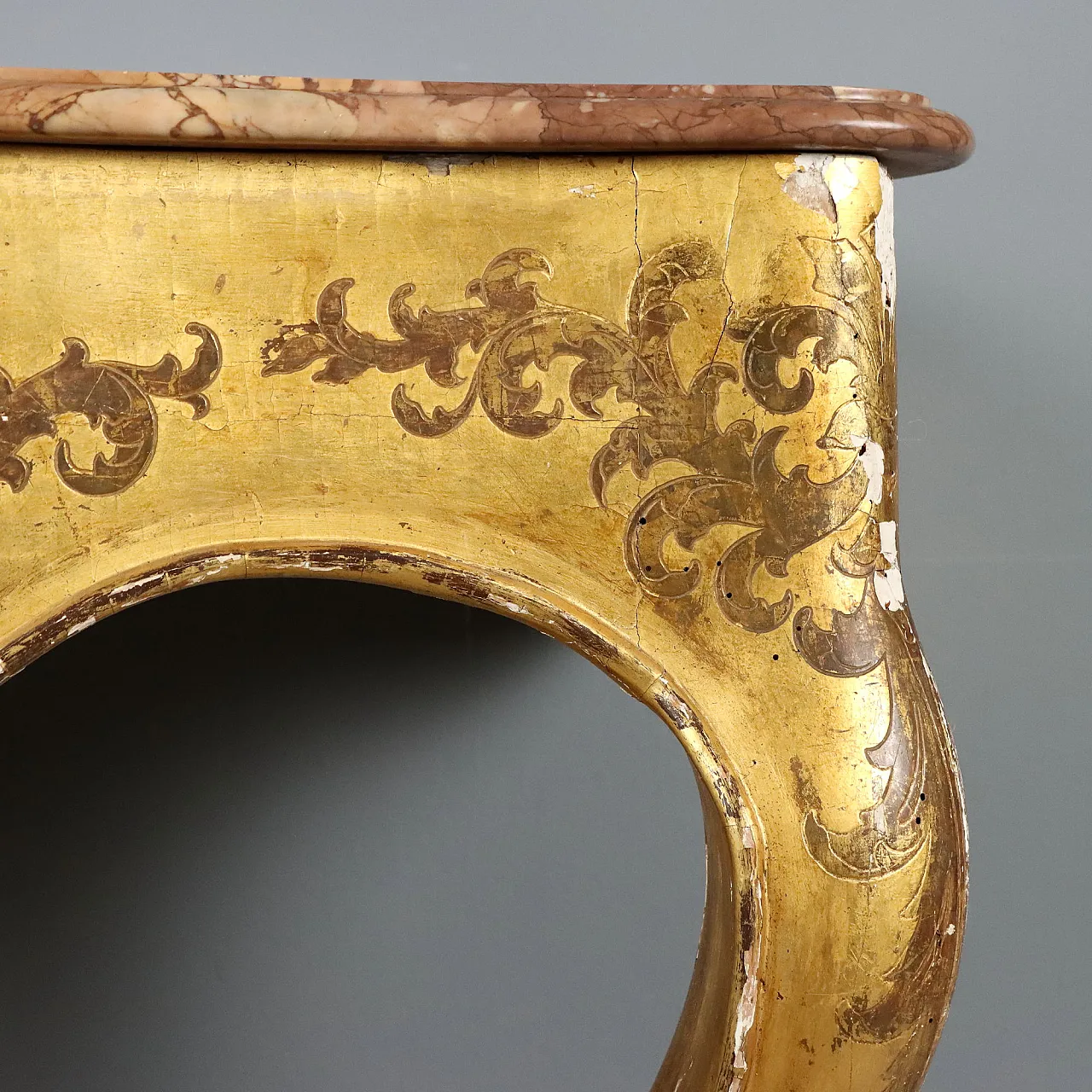Gilded wood console table with marble top, 19th century 5
