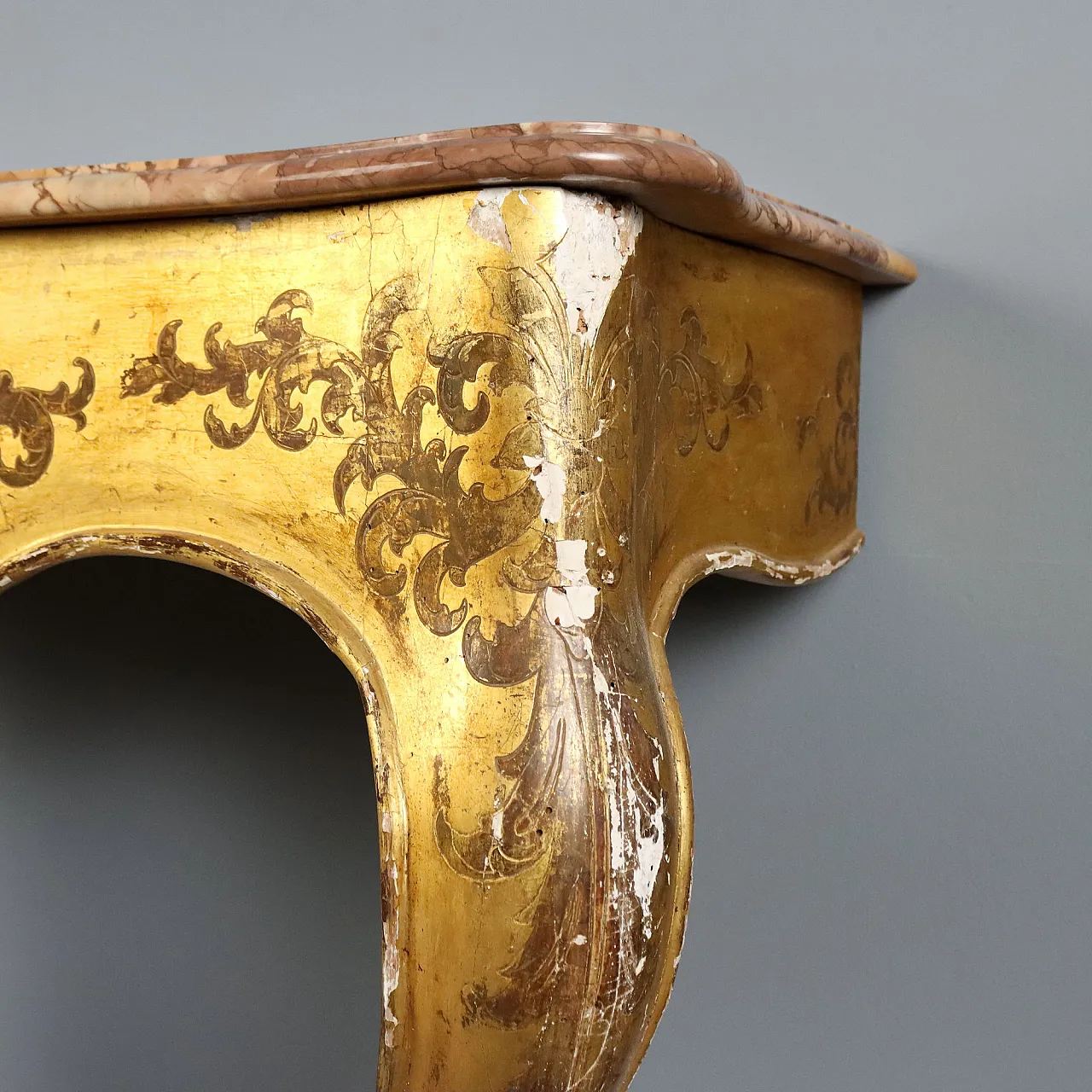 Gilded wood console table with marble top, 19th century 6