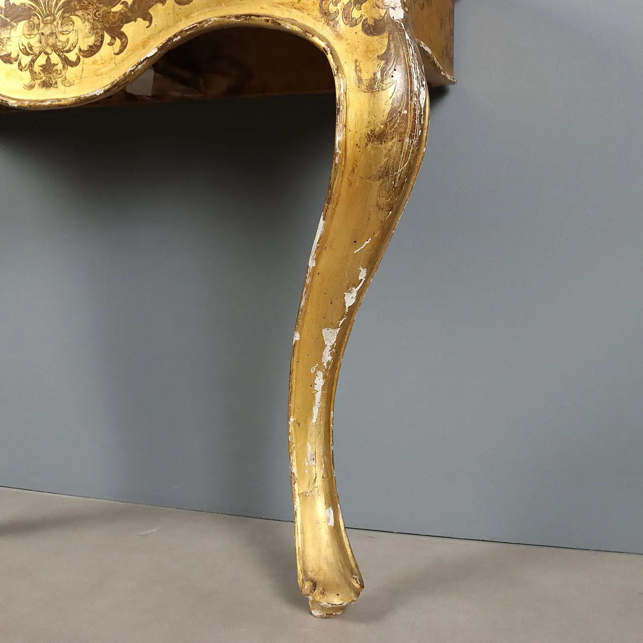 Gilded wood console table with marble top, 19th century 7