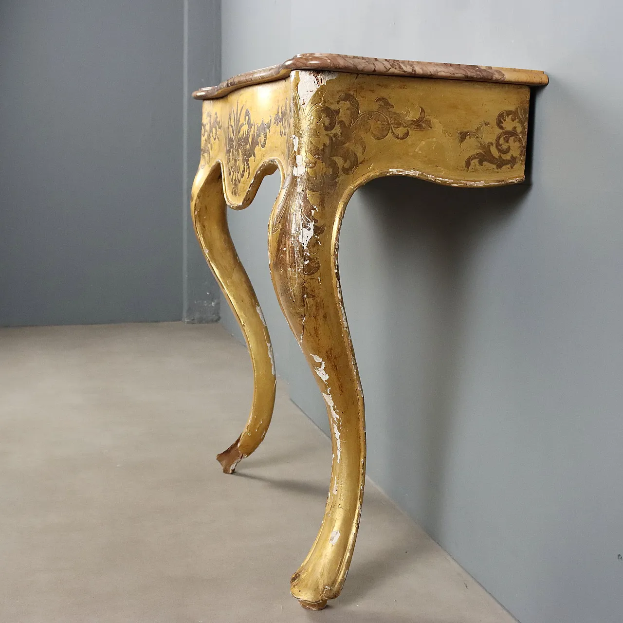 Gilded wood console table with marble top, 19th century 9