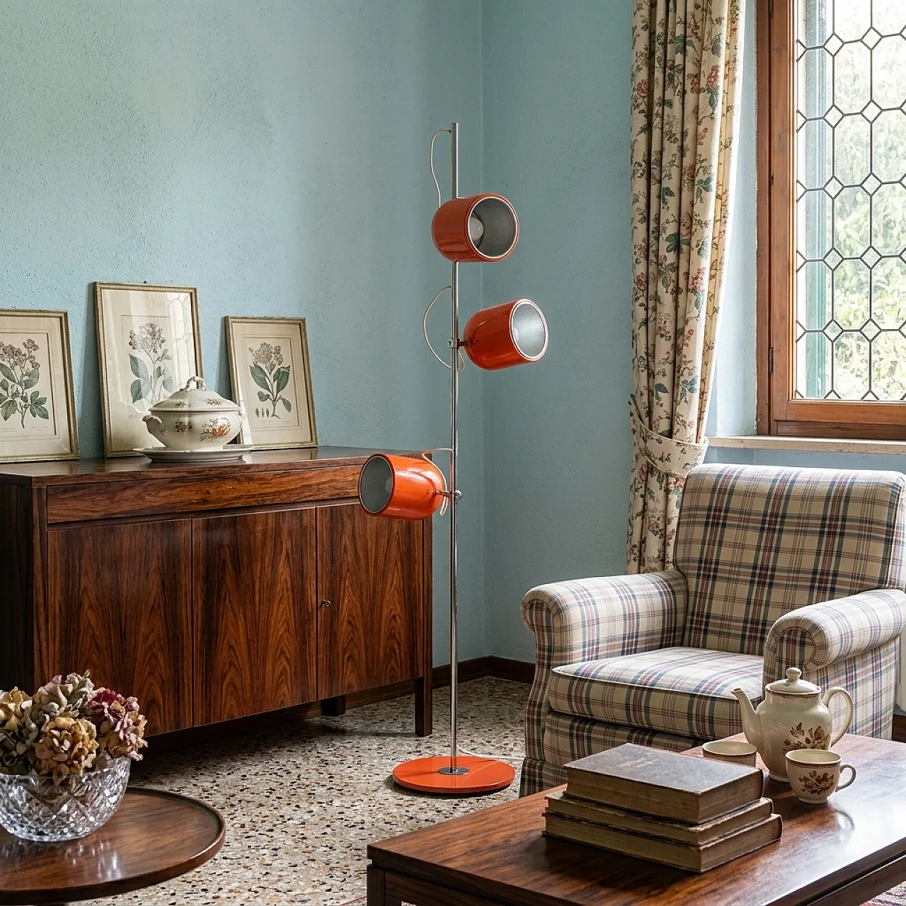 Orange enamelled metal lamp, 1970s 2