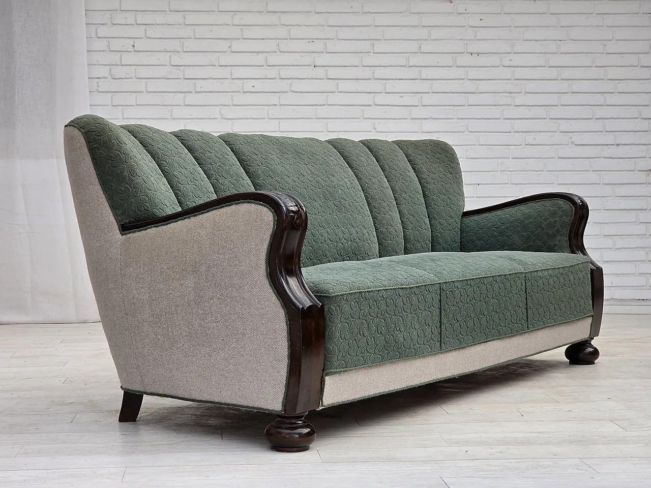 1960s, Danish 3-seater sofa, furniture wool, oak wood. 1