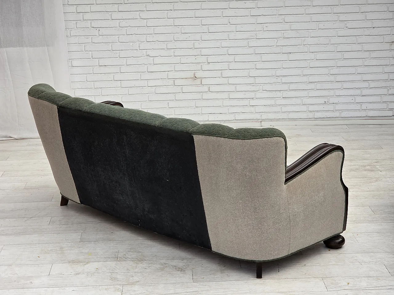 1960s, Danish 3-seater sofa, furniture wool, oak wood. 9